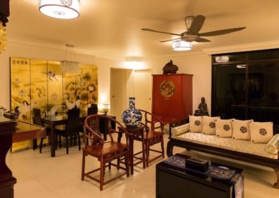 A living room styled in classic Chinese furniture