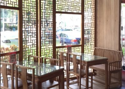 Lattice screens, dining tables & chairs at Soup Restaurant Holland V