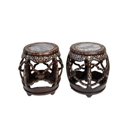 Mother-of-pearl inlaid drum stool