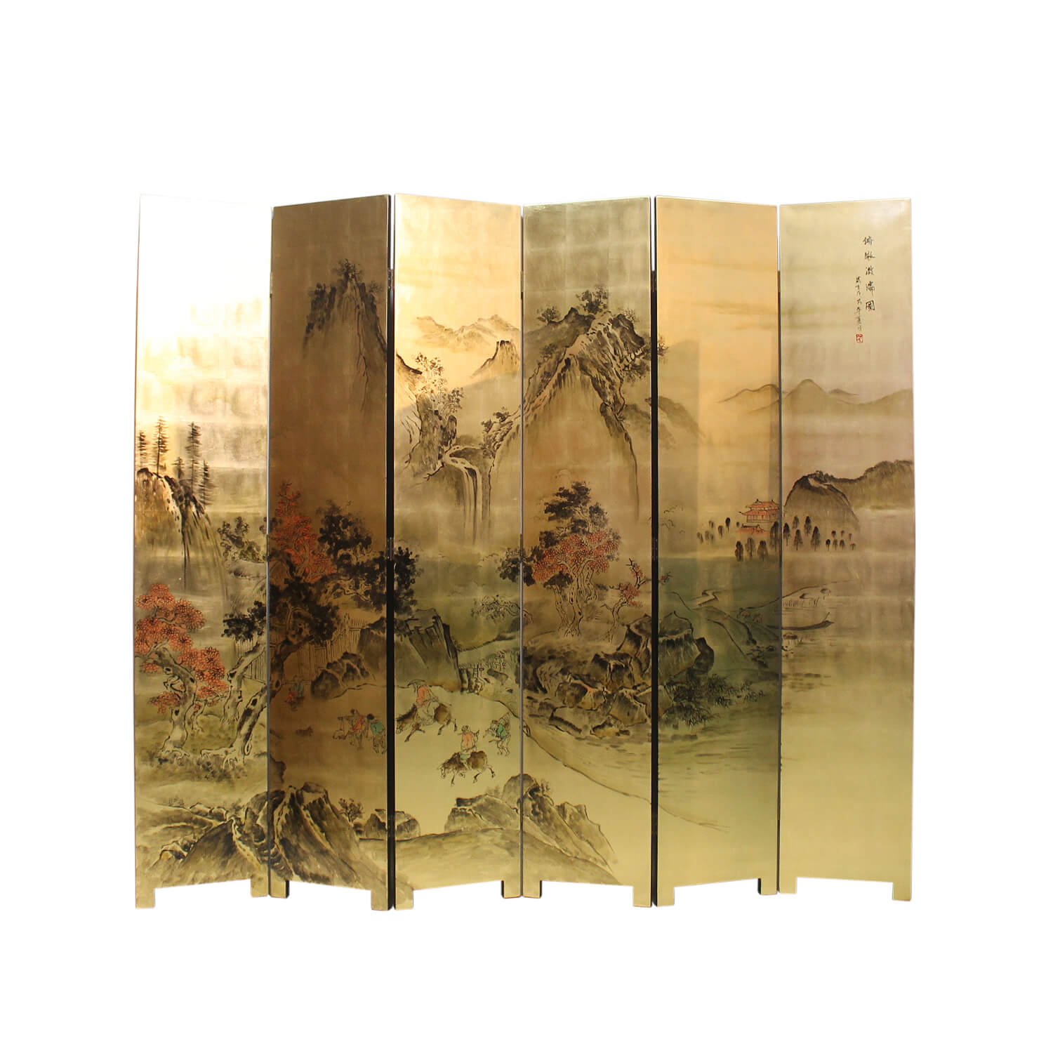 N-1078-GMOUNT: 6-panel Screens with Gold Leaf Background - Just Anthony