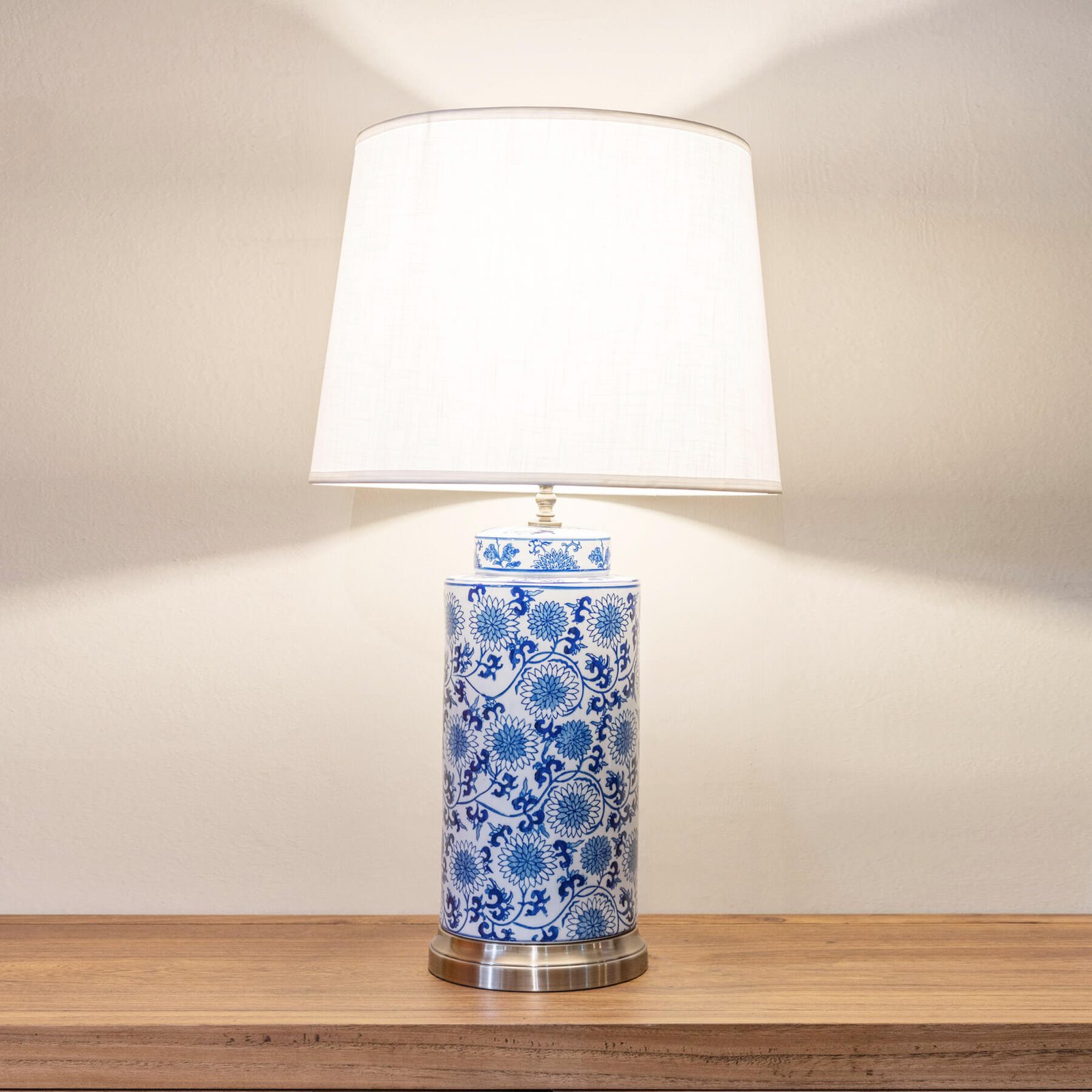 white and teal lamp