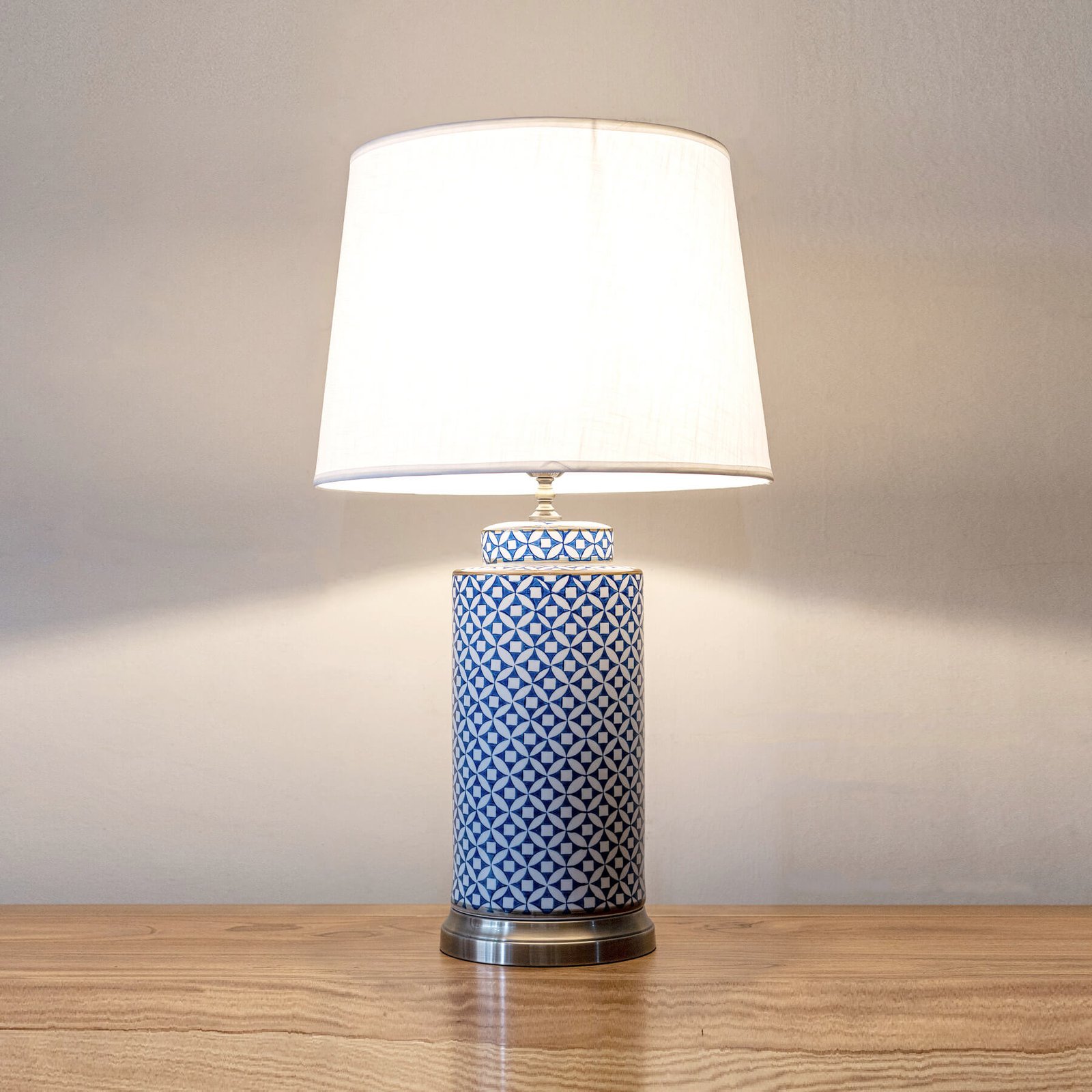 white and teal lamp