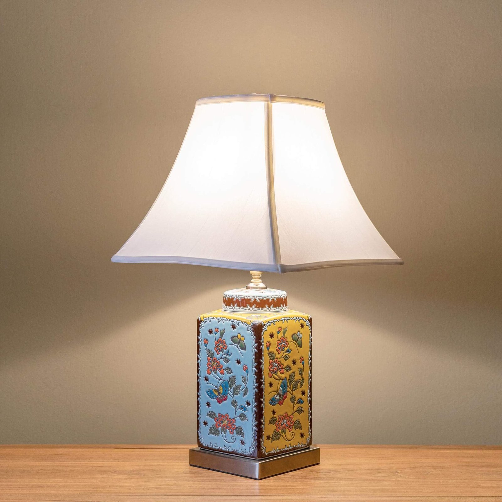 Xh 366 Yellow Blue Square Ceramic Table Lamp Just Anthony