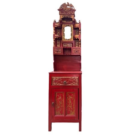 Chinese vintage furniture, fujian red & gold carved washbasin cabinet