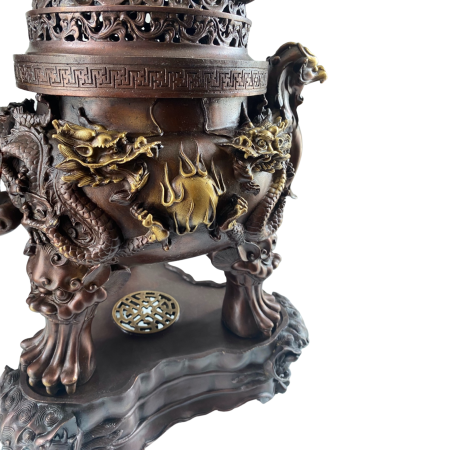 Large Brass incense burner with dragons and lions