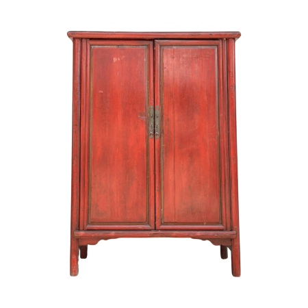 Chinese vintage furniture red lacquered tapered cabinet