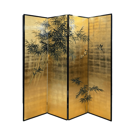 4-panel bamboo screen gold leaf, hand-painted