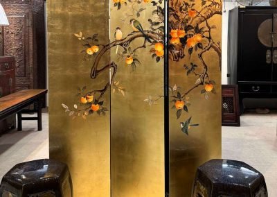 New chinese handppainted gold leaf screen room divider, painting of persimmons