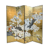 Hand-painted gold leaf 4-panel room divider with begonia flowers and mandarin ducks