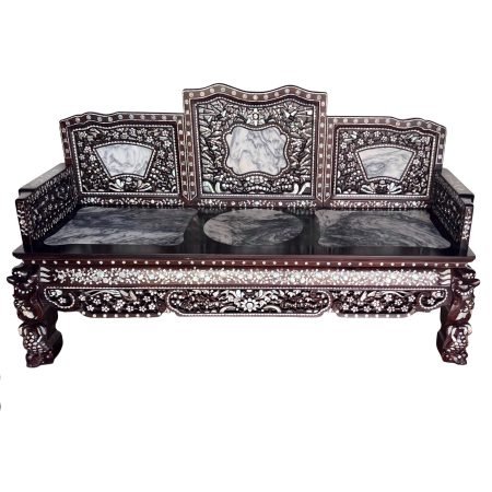 peranakan-style mother-of-pearl hardwood bench with marble insets