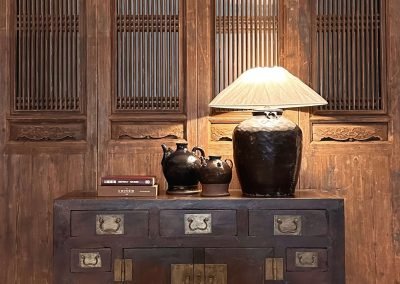 Chinese antique furniture, antique Teochew tall door panels and antique Chinese Tianjin sideboard in dark brown