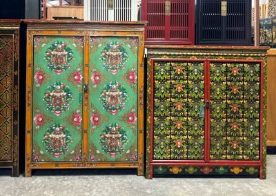 Two hand-painted tibetan style cabinets, replica