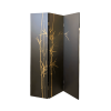 the back of a 3-panel painted screen, it is black with bamboo paintings in gold