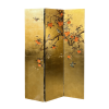 a hand-painted 3-panel screen on gold leaf background, with paintings of persimmons and birds