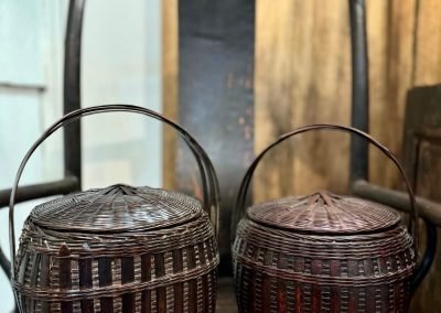 two vintage Chinese delicate woven baskets